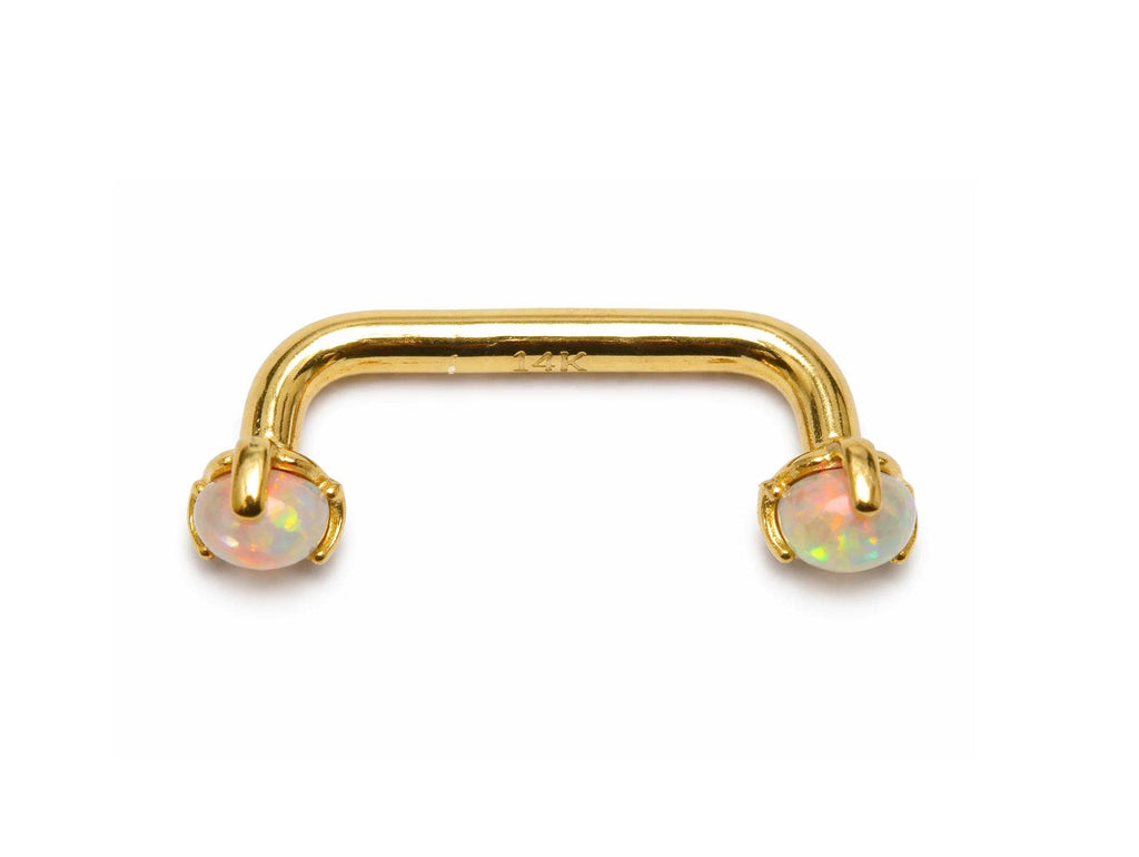 14K Gold Surface Staple barbell Dermal Implant with Opal Stone Internally Threaded