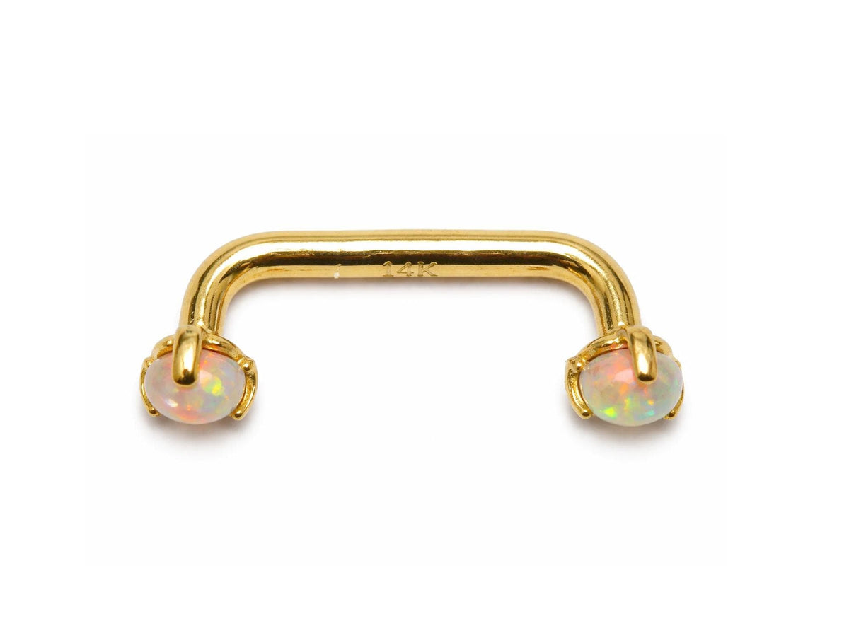 14K Gold Surface Staple barbell Dermal Implant with Opal Stone Internally Threaded