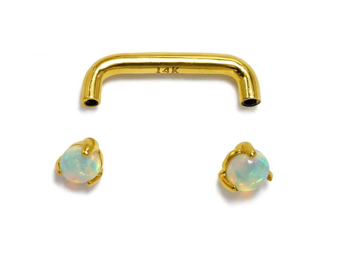 14K Gold Surface Staple barbell Dermal Implant with Opal Stone Internally Threaded