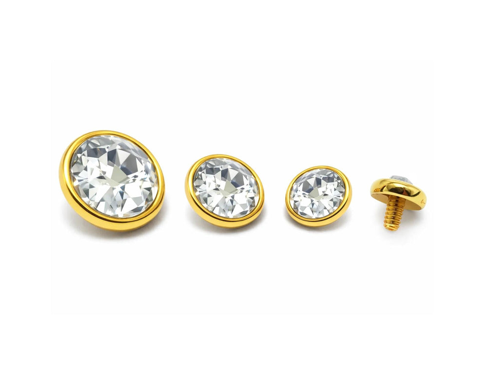 14K Gold Surface Staple barbell Dermal Implant with Internally Threaded Flat Gem Crystal