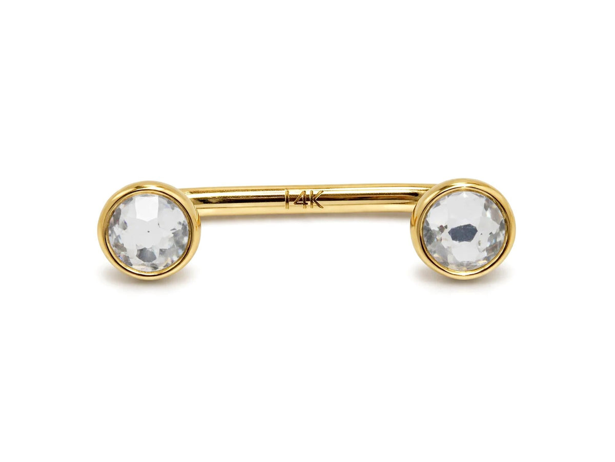 14K Gold Surface Staple barbell Dermal Implant with Internally Threaded Flat Gem Crystal