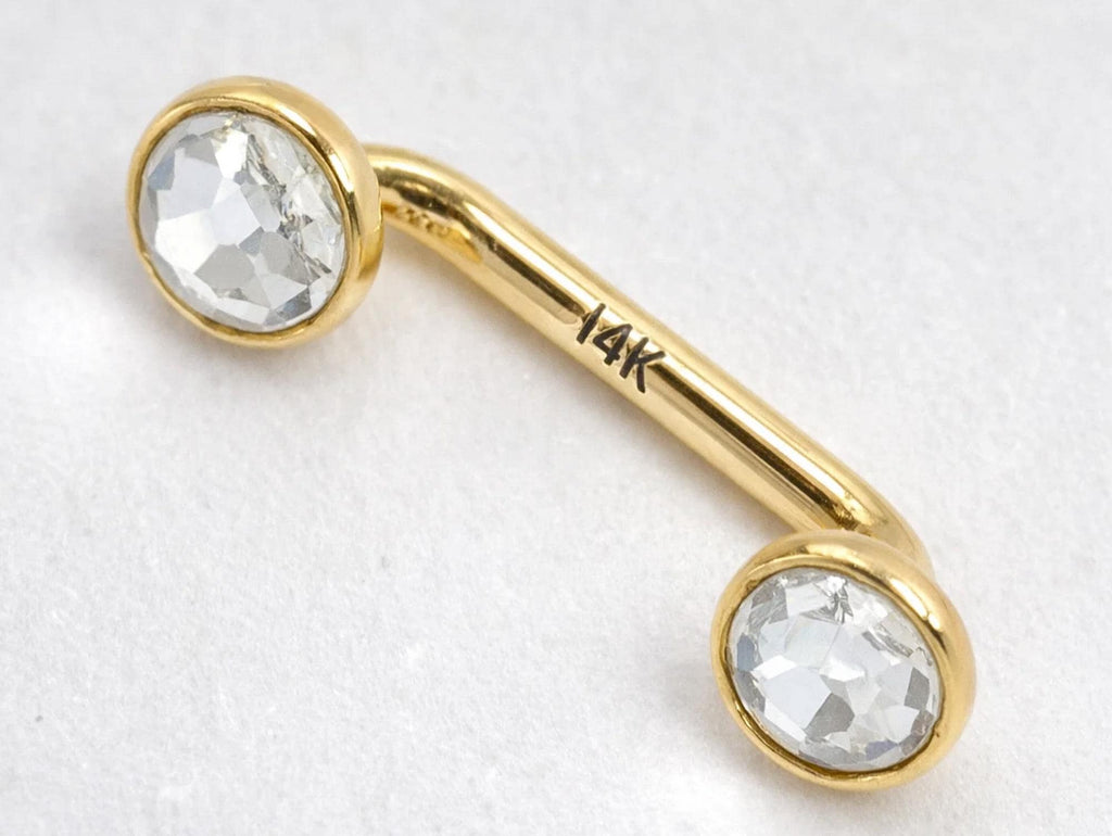 14K Gold Surface Staple barbell Dermal Implant with Internally Threaded Flat Gem Crystal