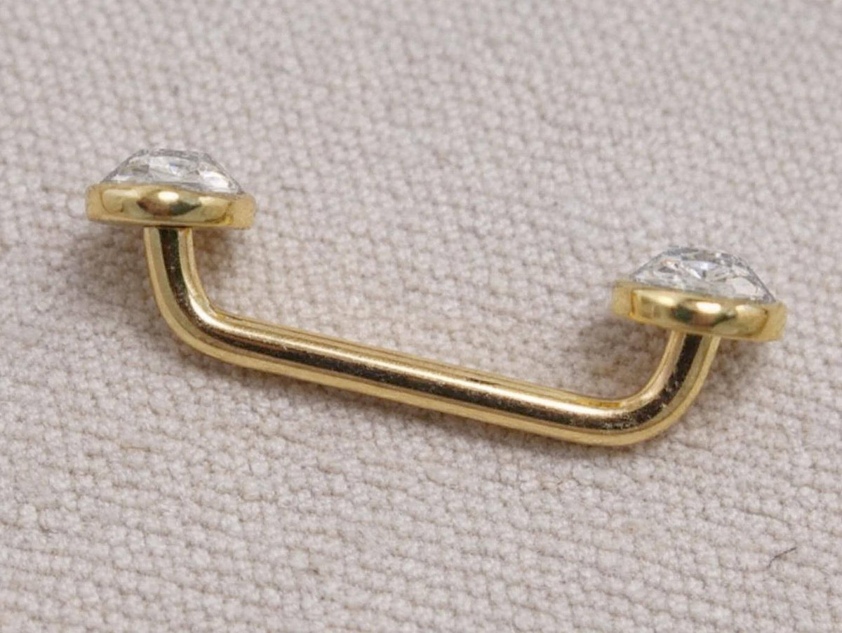 14K Gold Surface Staple barbell Dermal Implant with Internally Threaded Flat Gem Crystal