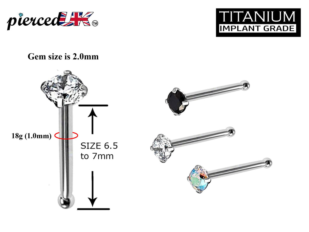 Titanium Nose Bone Stud: 18g CZ Crystal Nose Pin