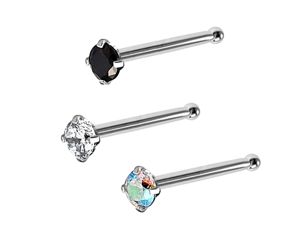Titanium Nose Bone Stud: 18g CZ Crystal Nose Pin