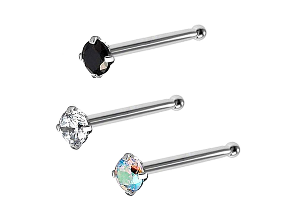Titanium Nose Bone Stud: 18g CZ Crystal Nose Pin