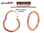14K Rose Gold Clicker Hoops Septum Nose Ring, Lip Jewellery Body Piercing 18g, 16g