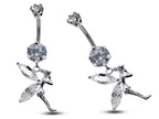 Silver Fairy Belly Ring: CZ Crystal Navel Piercing, 16g