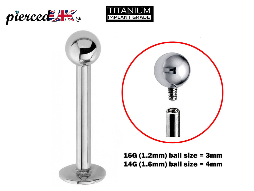 Titanium Internally Threaded Labret Stud: 16g 14g Lip Piercing