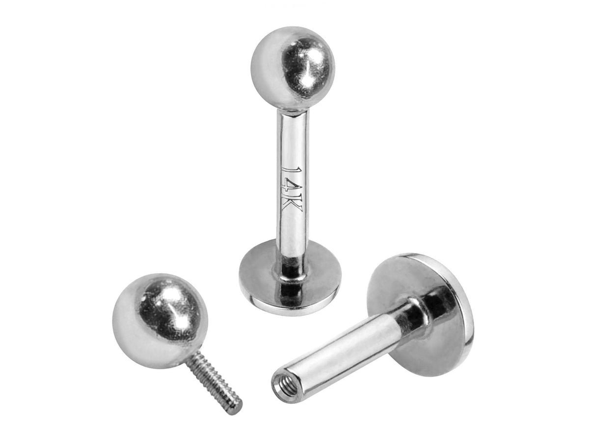 14K White Gold Labret Stud: Internally Threaded Body Piercing (16G 14G)