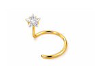 18K Gold Curve Nose Ring with Star Set Crystal, Nose Hook Piercing, Nose Jewelry made of Solid Gold