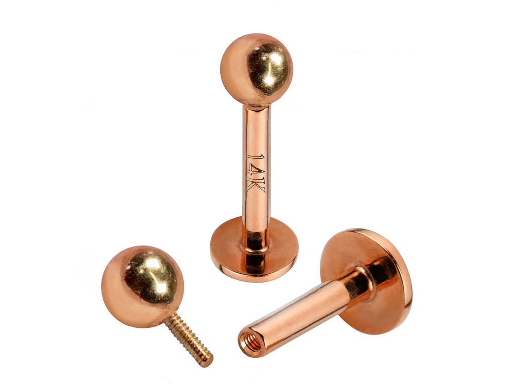 14K Rose Gold Labret Stud: Internally Threaded Body Piercing (16G/14G)