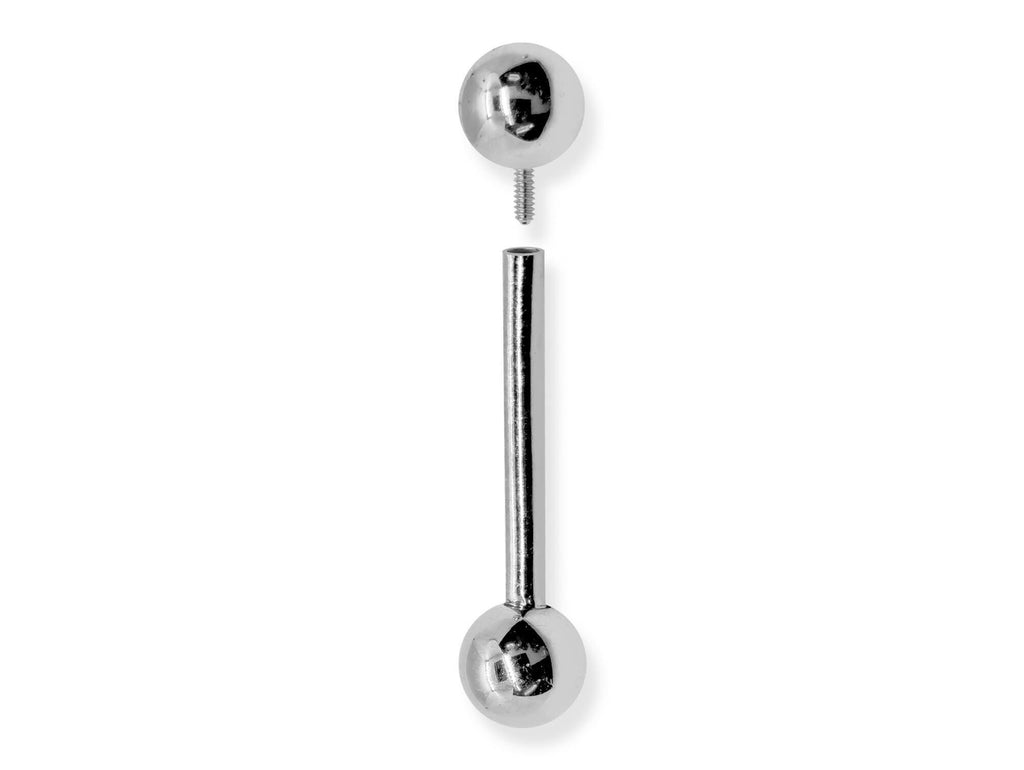 14K White Gold Internally Threaded Barbell: Tongue, Nipple, Ear Piercing