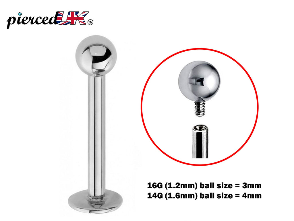 Surgical Steel Internally Threaded Labret Stud - Lip, Chin Piercing