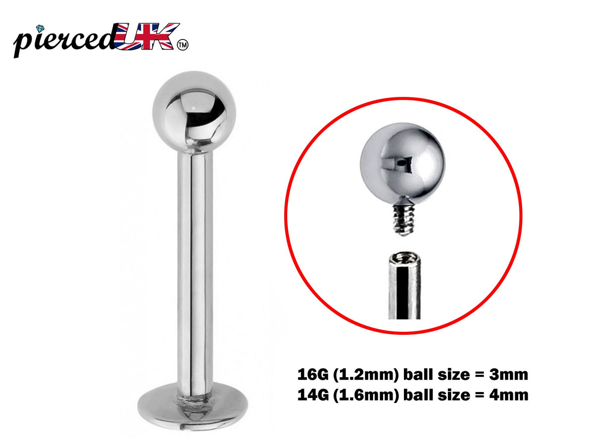 Surgical Steel Internally Threaded Labret Stud - Lip, Chin Piercing