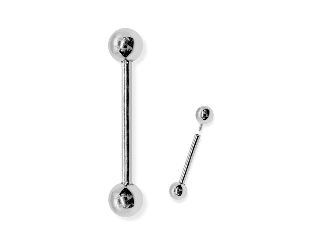 14K White Gold Internally Threaded Barbell: Tongue, Nipple, Ear Piercing