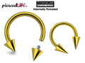 Gold Titanium Spike Horseshoe Barbell: Internally Threaded Septum Ring 16G 14G