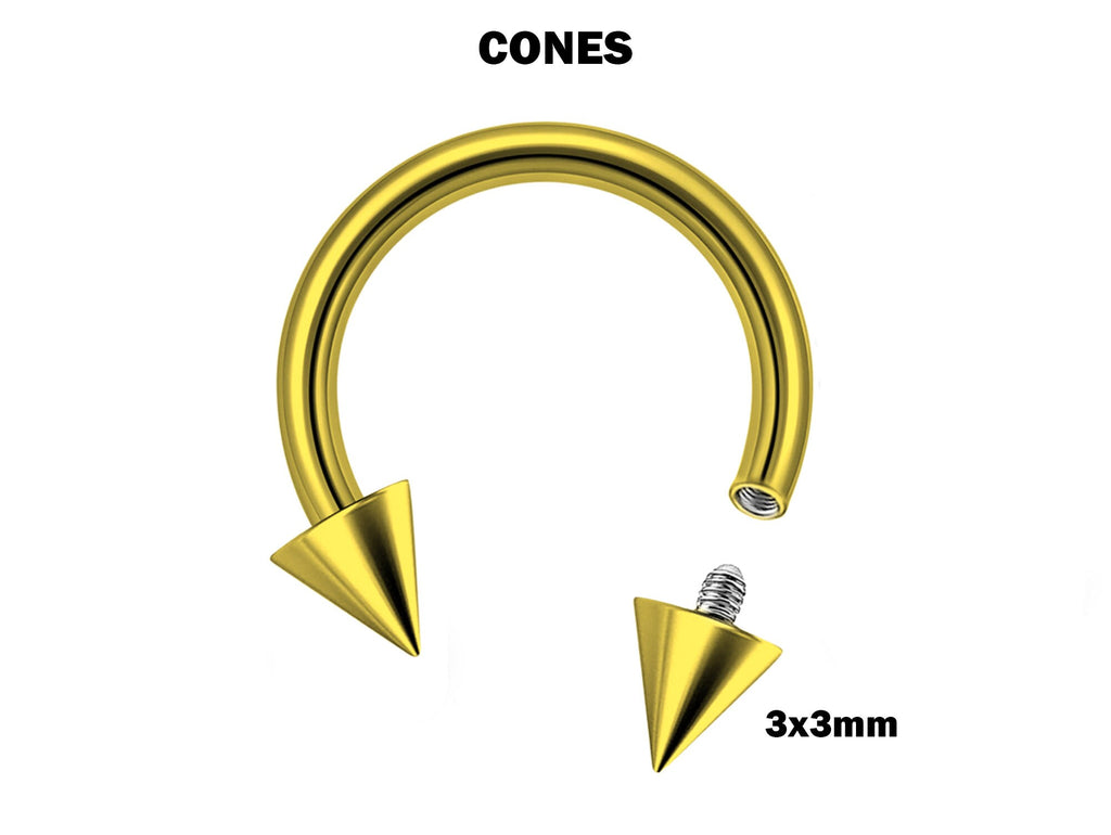 Gold Titanium Spike Horseshoe Barbell: Internally Threaded Septum Ring 16G 14G