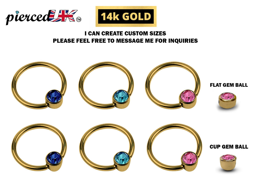 14K Gold Septum Ring: Gem Ball Closure (16G-14G)