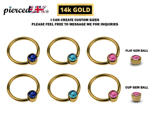 14K Gold Septum Ring: Gem Ball Closure (16G-14G)