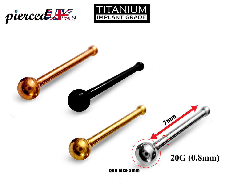 Titanium Nose Bone Stud: 20G (0.8mm) Piercing in Black, Gold, Silver