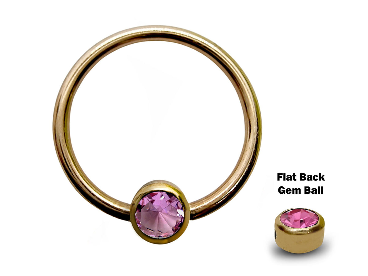 14K Gold Septum Ring: Gem Ball Closure (16G-14G)