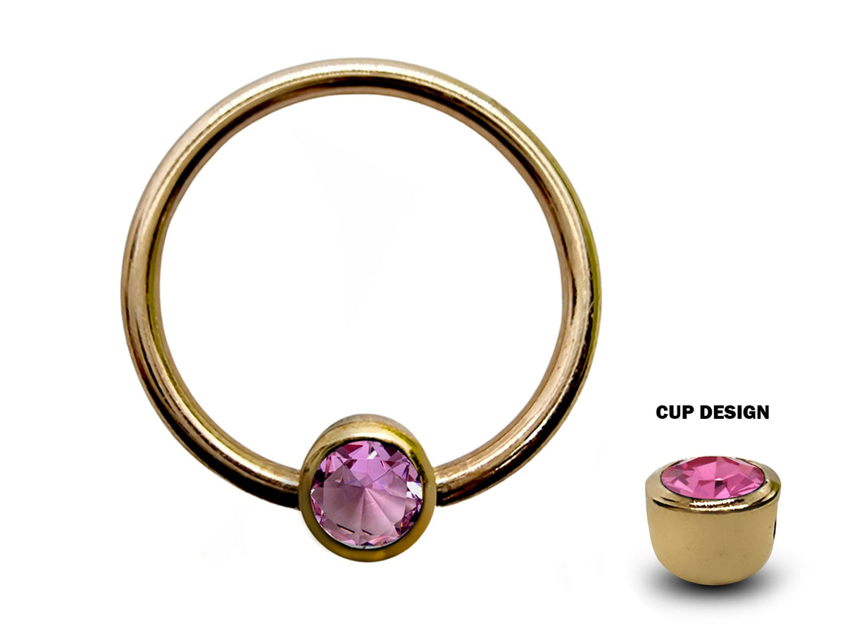 14K Gold Septum Ring: Gem Ball Closure (16G-14G)