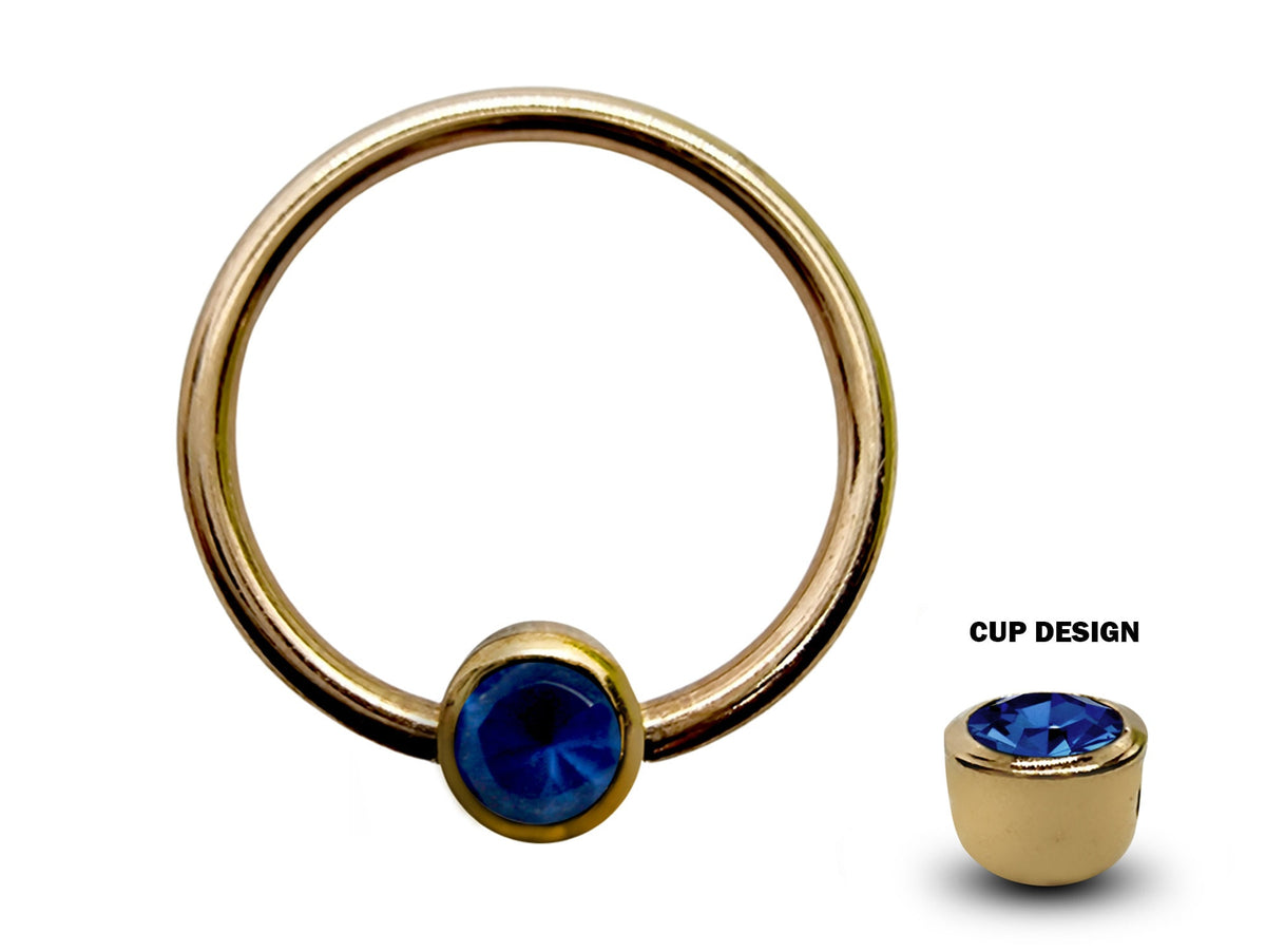 14K Gold Septum Ring: Gem Ball Closure (16G-14G)