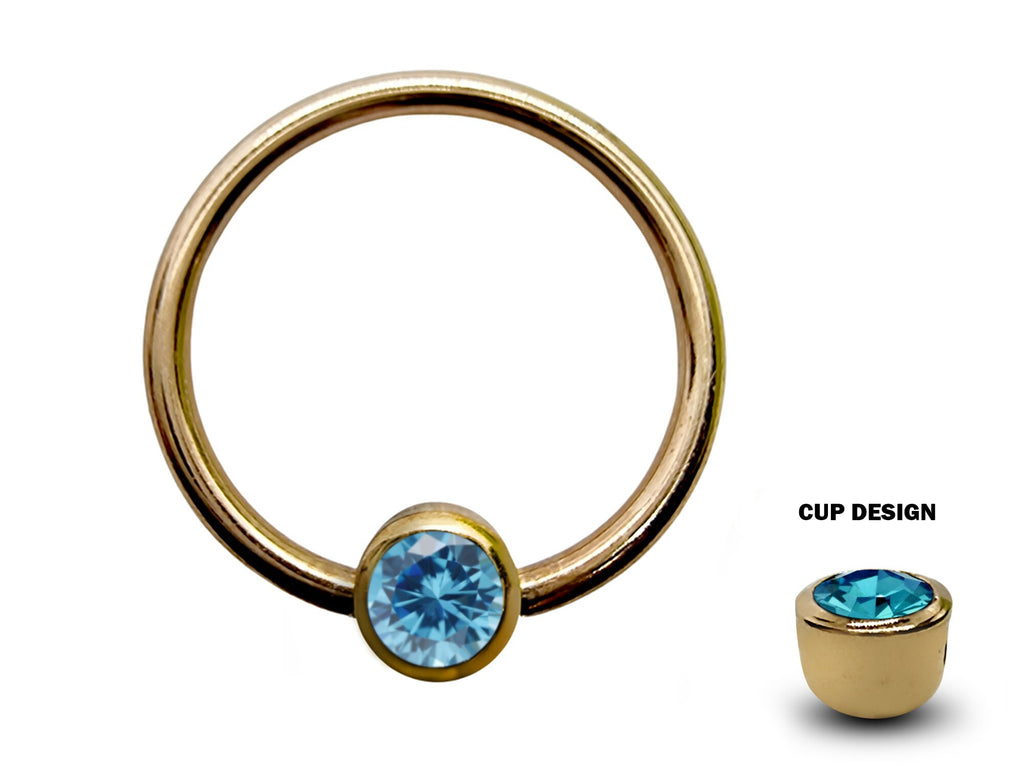 14K Gold Septum Ring: Gem Ball Closure (16G-14G)