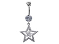 CZ Crystal Star Belly Button Ring: 925 Silver Navel Piercing (14g)
