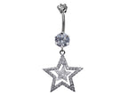 CZ Crystal Star Belly Button Ring: 925 Silver Navel Piercing (14g)