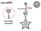 CZ Crystal Star Belly Button Ring: 925 Silver Navel Piercing (14g)