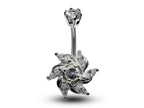 Silver Windmill Belly Button Ring: CZ Crystal Navel Piercing (16g)