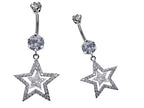 CZ Crystal Star Belly Button Ring: 925 Silver Navel Piercing (14g)
