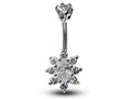 Silver Flower Belly Ring: CZ Crystal Navel Bar (14g)