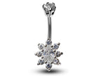 Silver Flower Belly Ring: CZ Crystal Navel Bar (14g)