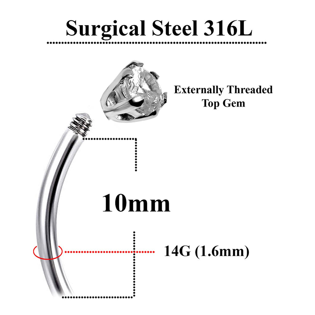 Silver Windmill Belly Button Ring: CZ Crystal Navel Piercing (16g)