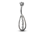 Teardrop CZ Crystal Belly Ring: 925 Silver Navel Bar 16g