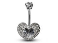 Heart CZ Crystal Belly Ring: 925 Silver Navel Bar 16g