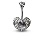 Heart CZ Crystal Belly Ring: 925 Silver Navel Bar 16g
