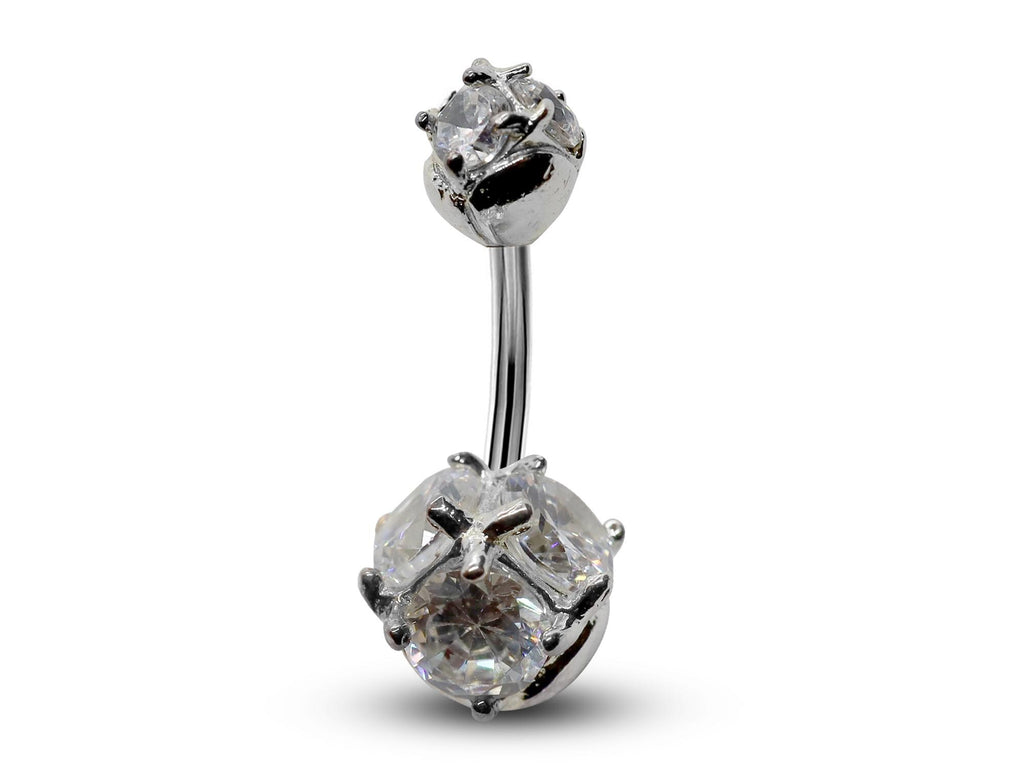 Triple Crystal Navel Ring: 14g Surgical Steel Belly Bar