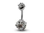 Triple Crystal Navel Ring: 14g Surgical Steel Belly Bar