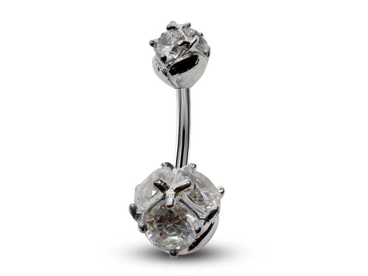 Triple Crystal Navel Ring: 14g Surgical Steel Belly Bar