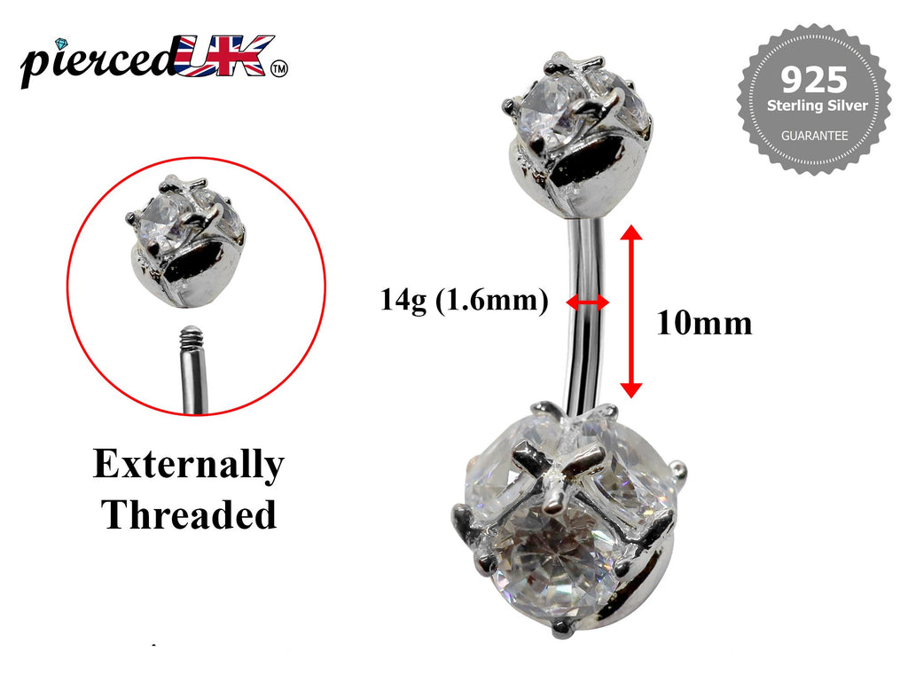 Triple Crystal Navel Ring: 14g Surgical Steel Belly Bar