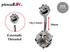 Triple Crystal Navel Ring: 14g Surgical Steel Belly Bar