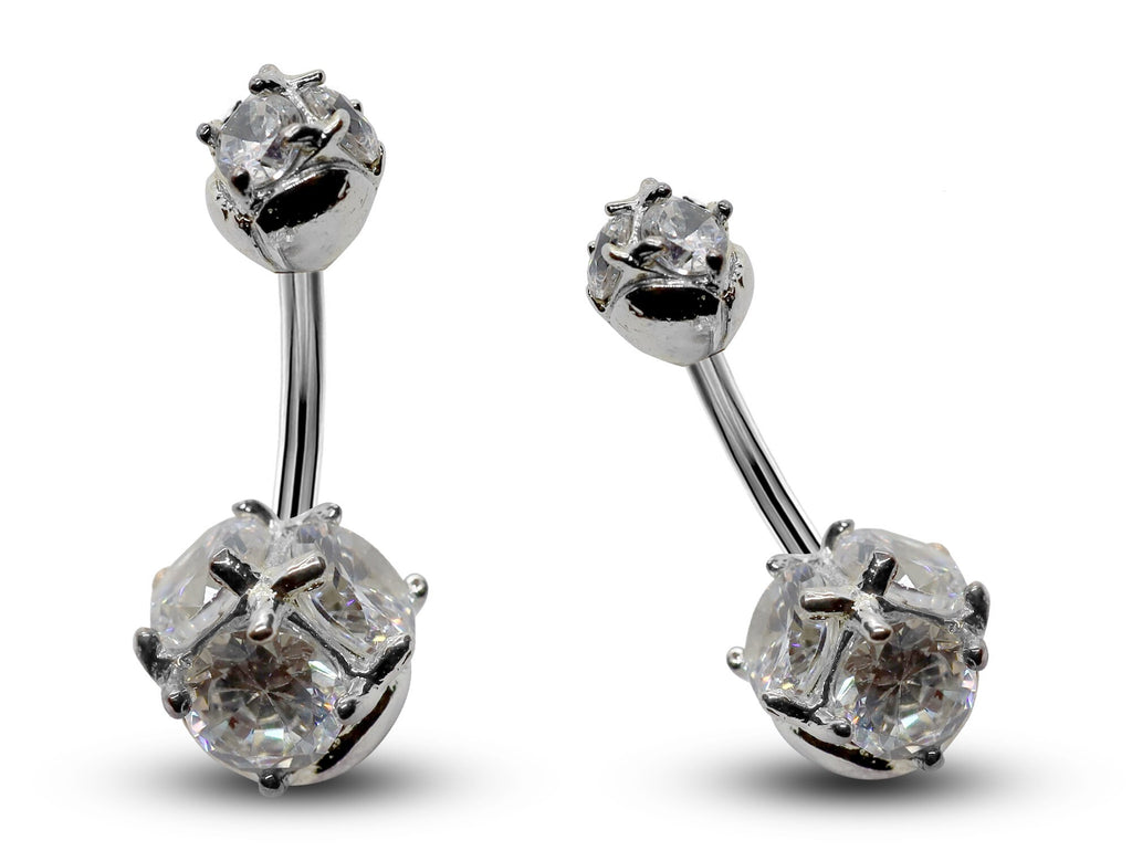 Triple Crystal Navel Ring: 14g Surgical Steel Belly Bar