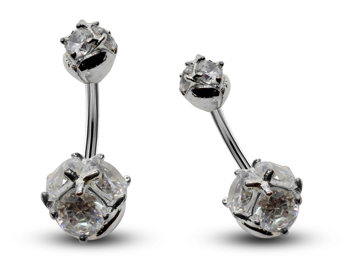 Triple Crystal Navel Ring: 14g Surgical Steel Belly Bar