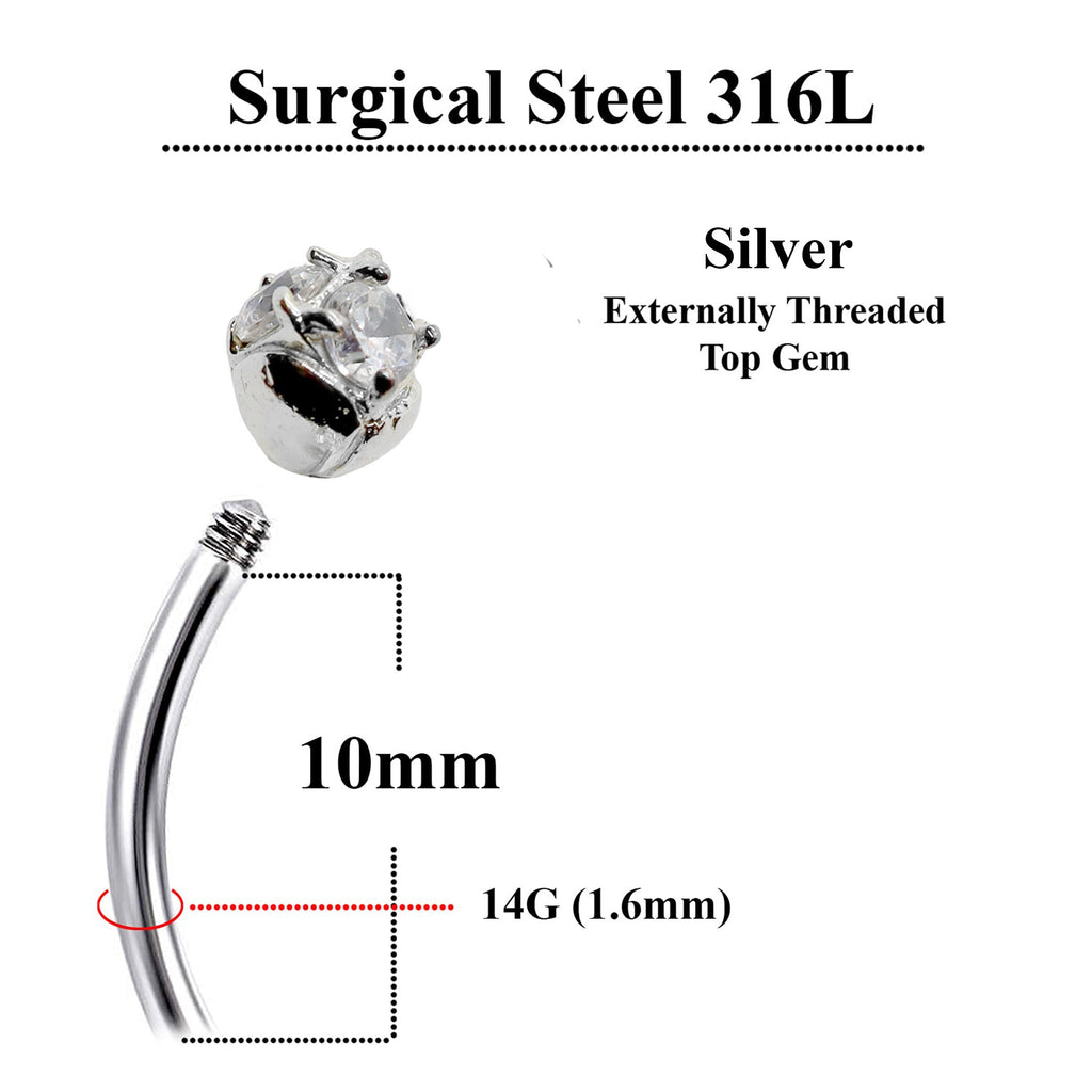 Triple Crystal Navel Ring: 14g Surgical Steel Belly Bar