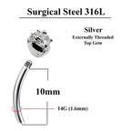 Triple Crystal Navel Ring: 14g Surgical Steel Belly Bar