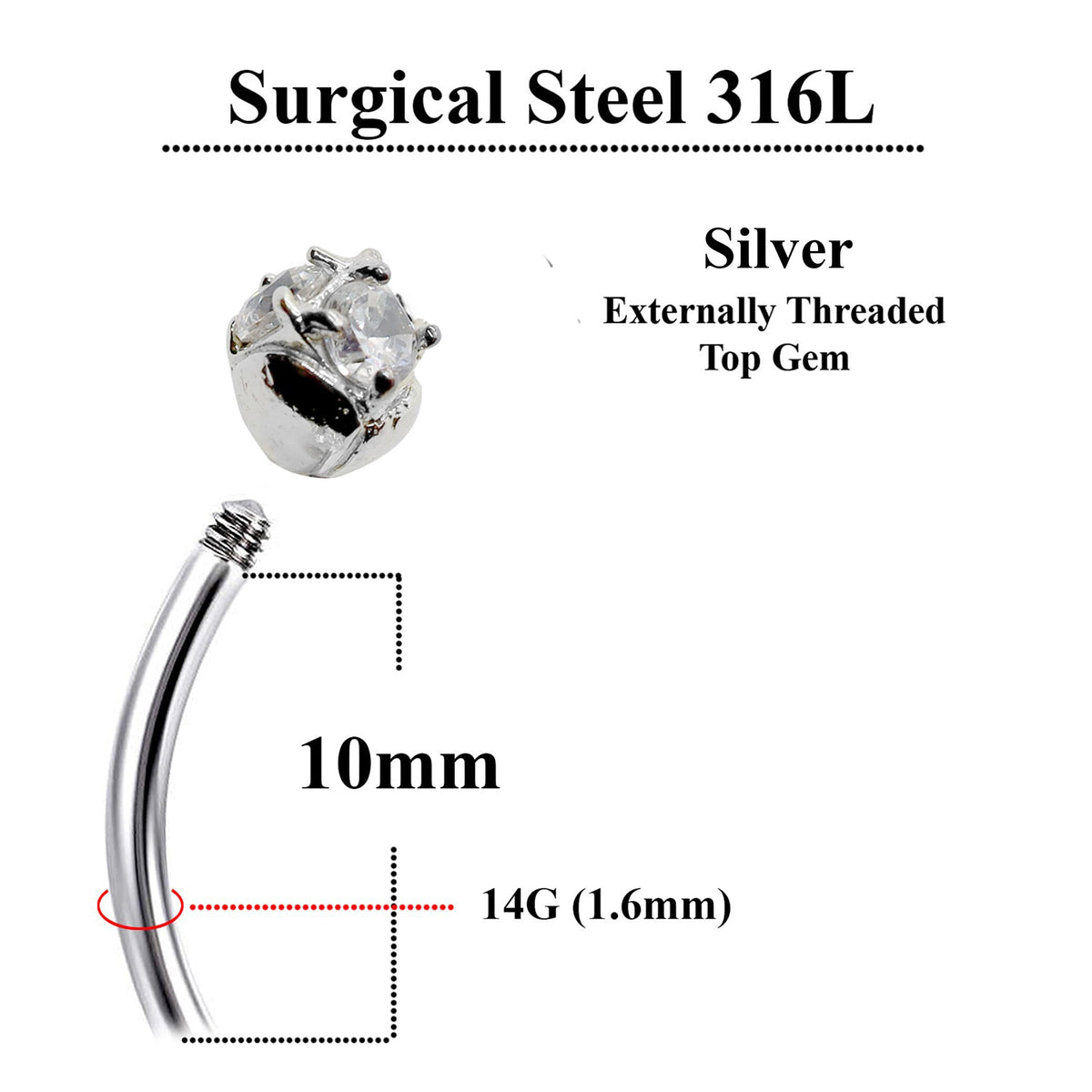 Triple Crystal Navel Ring: 14g Surgical Steel Belly Bar
